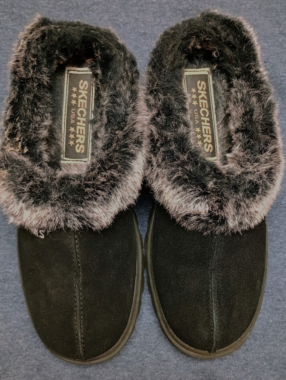 Skechers Women’s Black Faux Fur-Lined Clog Slippers